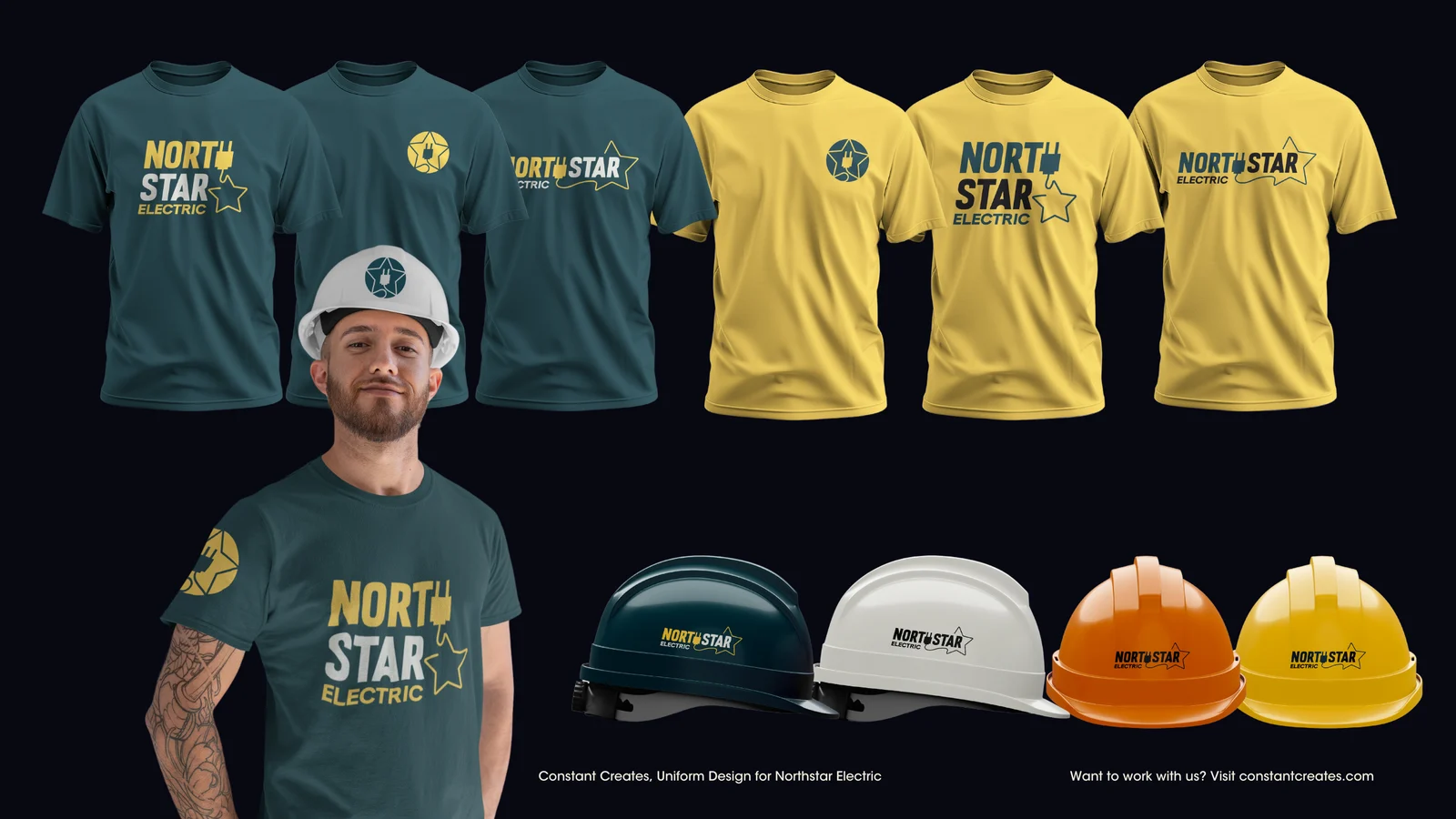 Northstar Electric identity across uniforms and hard hats