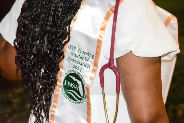 Graduation stole and stethoscope details